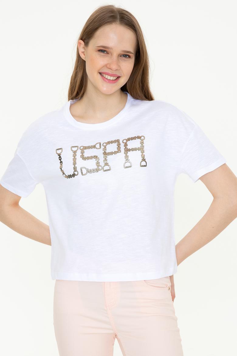 Kadın Beyaz Bisiklet Yaka Crop Tişört