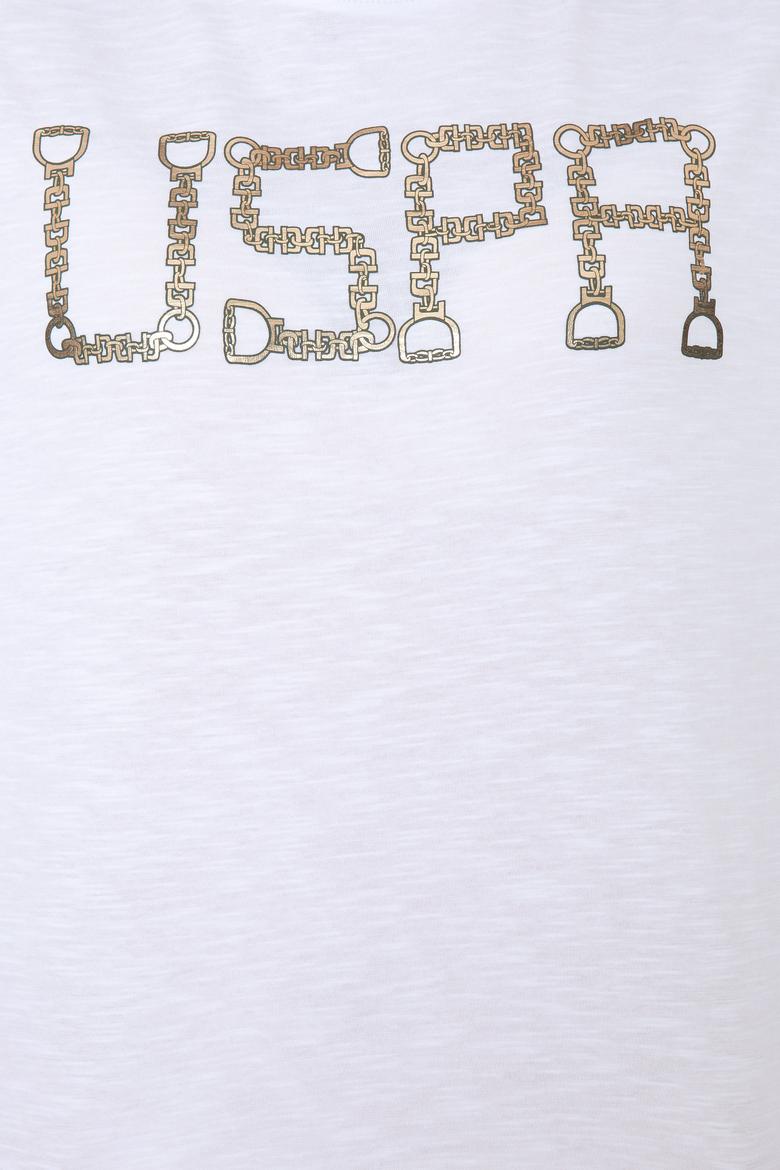 Kadın Beyaz Bisiklet Yaka Crop Tişört - 50249014015