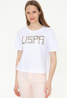 Kadın Beyaz Bisiklet Yaka Crop Tişört - 50249014015