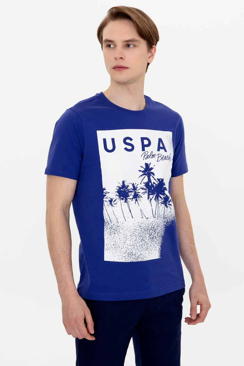 Erkek Mavi Bisiklet Yaka Tişört - 50246118058