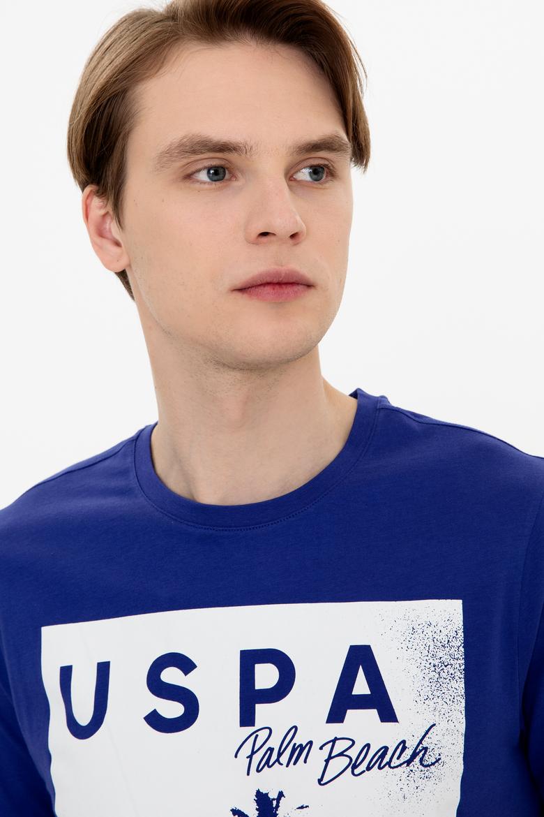 Erkek Mavi Bisiklet Yaka Tişört - 50246118058