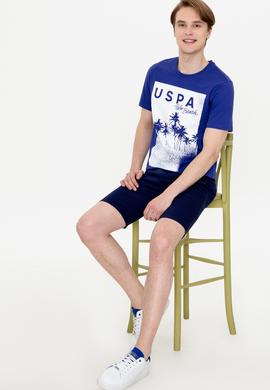 Erkek Mavi Bisiklet Yaka Tişört - 50246118058