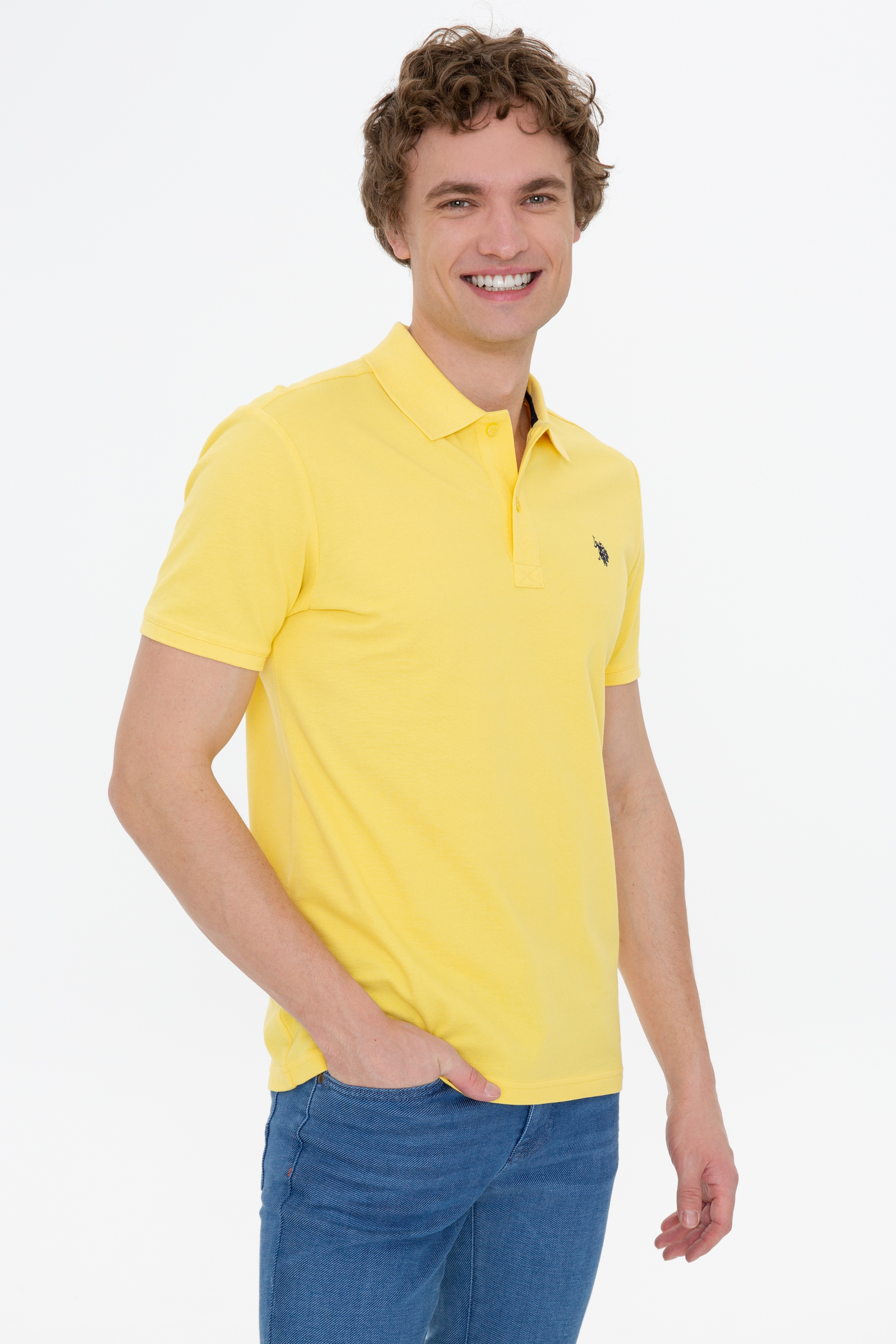 Erkek Açık Sarı Basic Polo Yaka Tişört