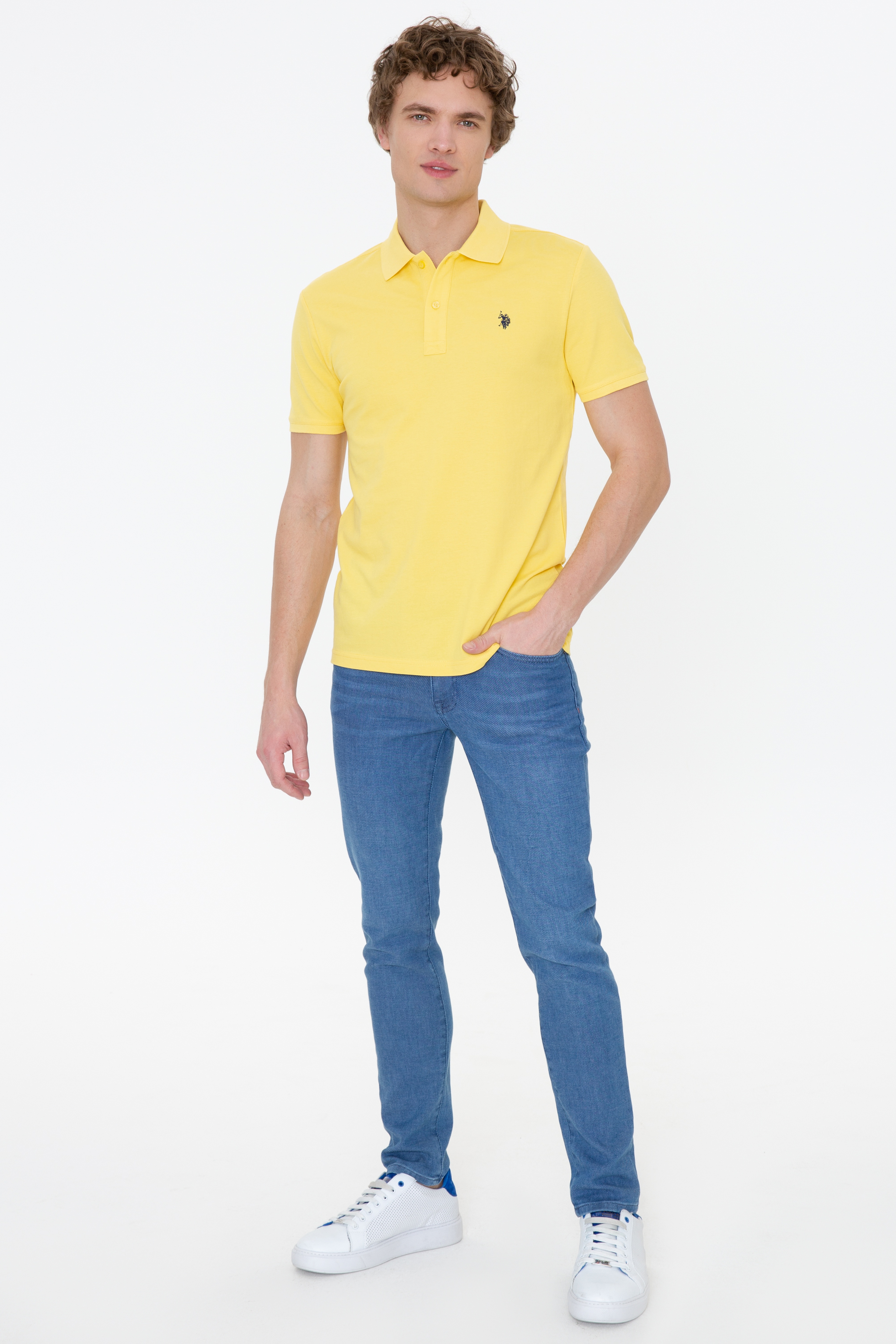 Erkek Açık Sarı Basic Polo Yaka Tişört - Image 5