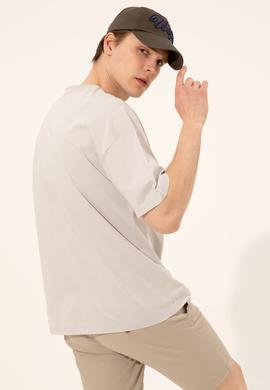 Erkek Gri Oversize Bisiklet Yaka Tişört - 50252089019