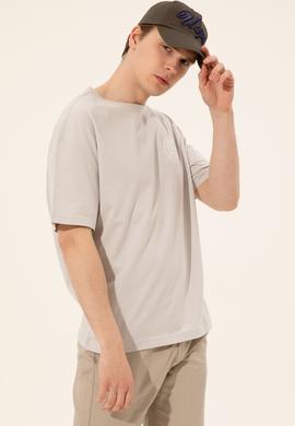 Erkek Gri Oversize Bisiklet Yaka Tişört - 50252089019