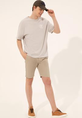 Erkek Gri Oversize Bisiklet Yaka Tişört - 50252089019