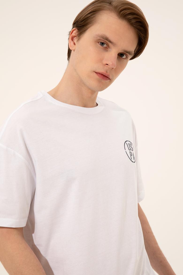 Erkek Beyaz Oversize Bisiklet Yaka Tişört - 50252089001