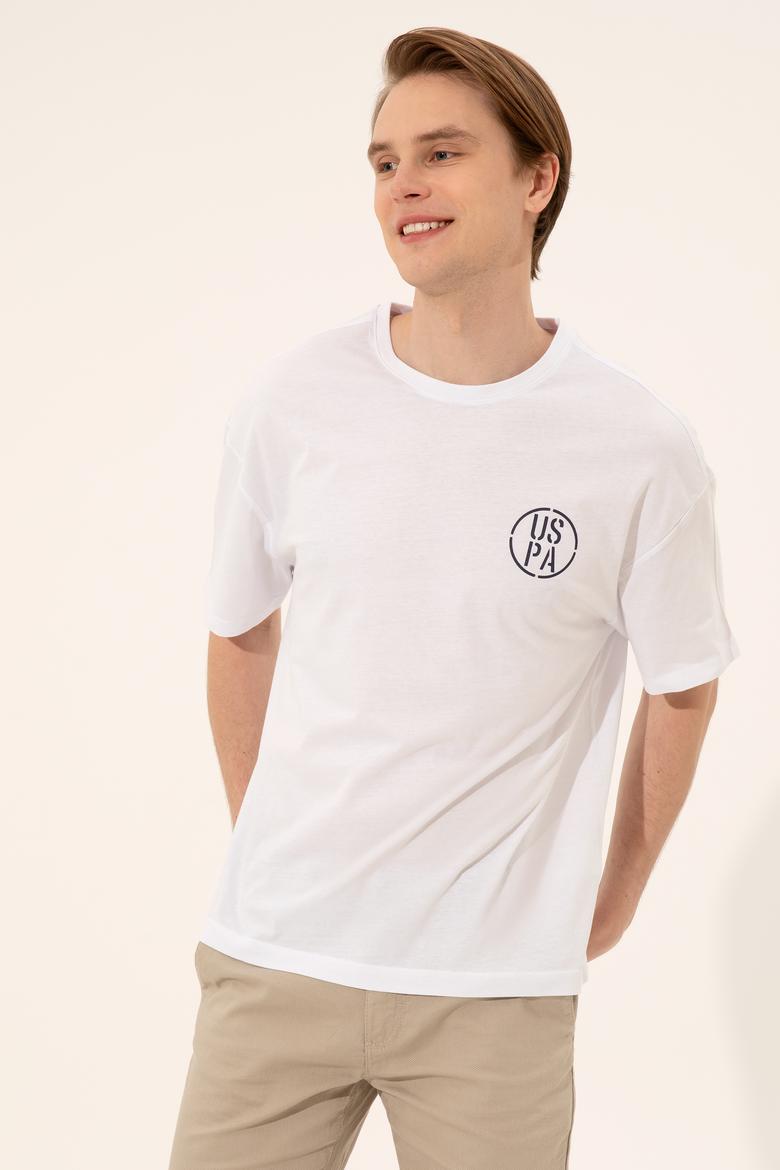 Erkek Beyaz Oversize Bisiklet Yaka Tişört - 50252089001