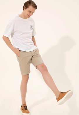 Erkek Beyaz Oversize Bisiklet Yaka Tişört - 50252089001