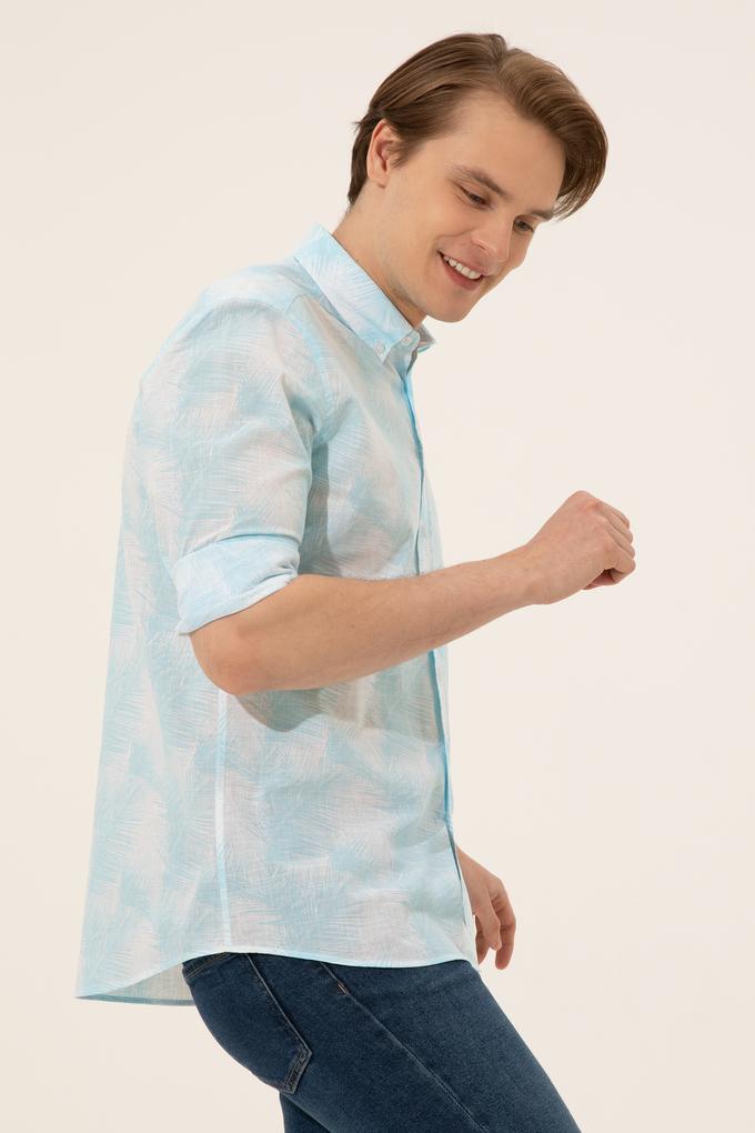 Erkek Turkuaz Gömlek Uzunkol