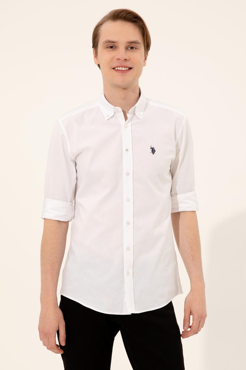 Erkek Beyaz Gömlek Uzunkol Basic