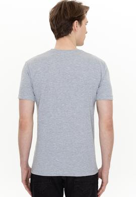 Erkek Gri Melanj Bisiklet Yaka Tişört - 50247327033