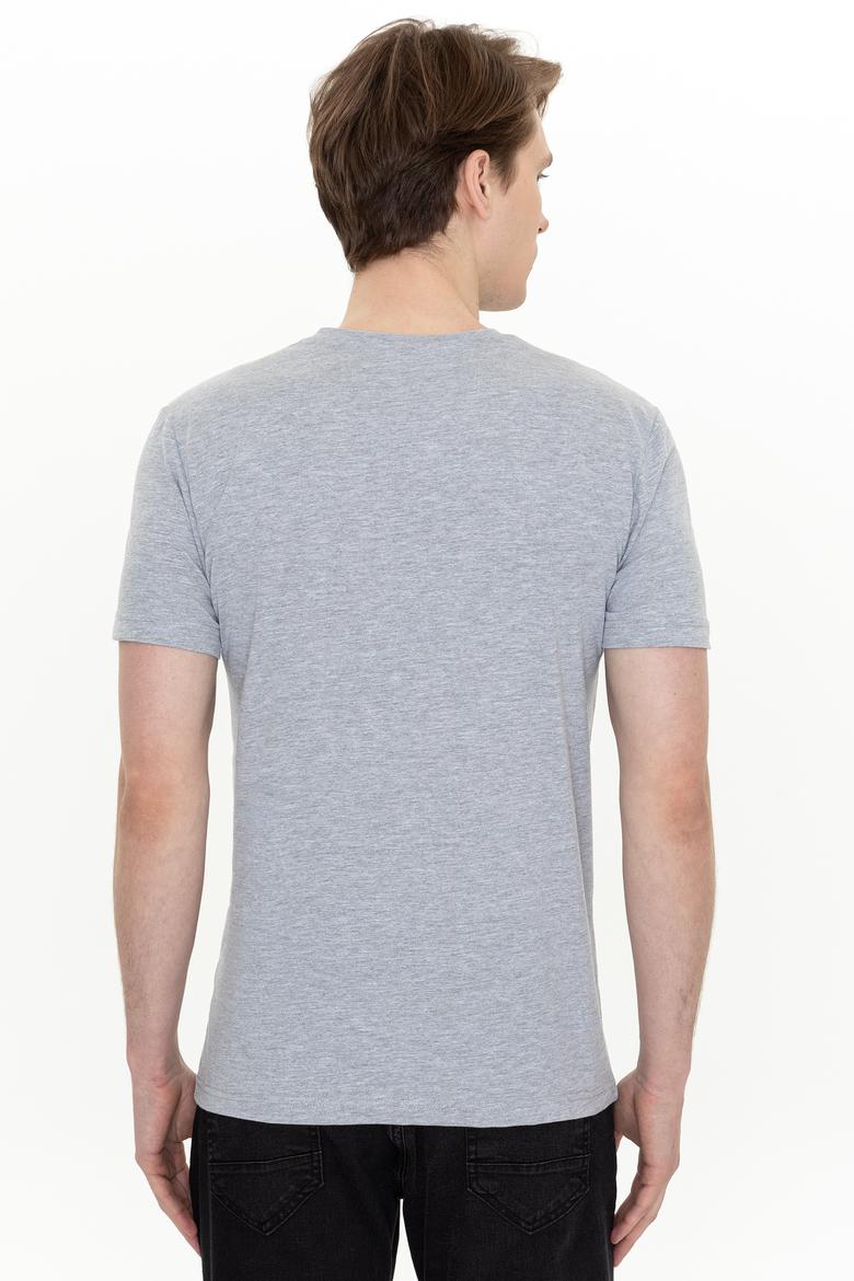 Erkek Gri Melanj Bisiklet Yaka Tişört - 50247327033