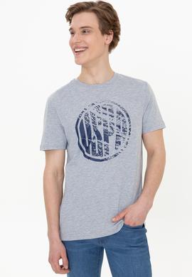 Erkek Gri Melanj Bisiklet Yaka Tişört - 50247329037