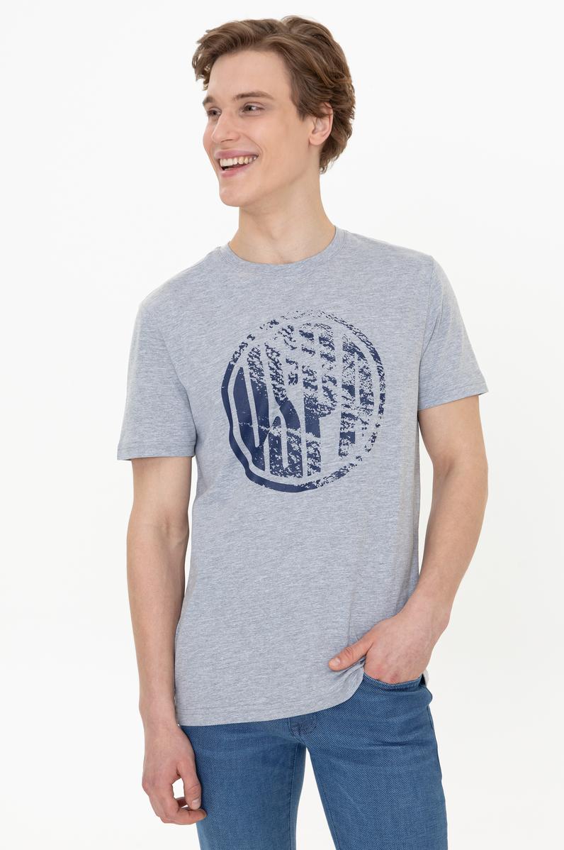 Erkek Gri Melanj Bisiklet Yaka Tişört