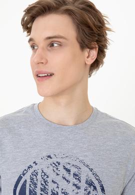 Erkek Gri Melanj Bisiklet Yaka Tişört - 50247329037