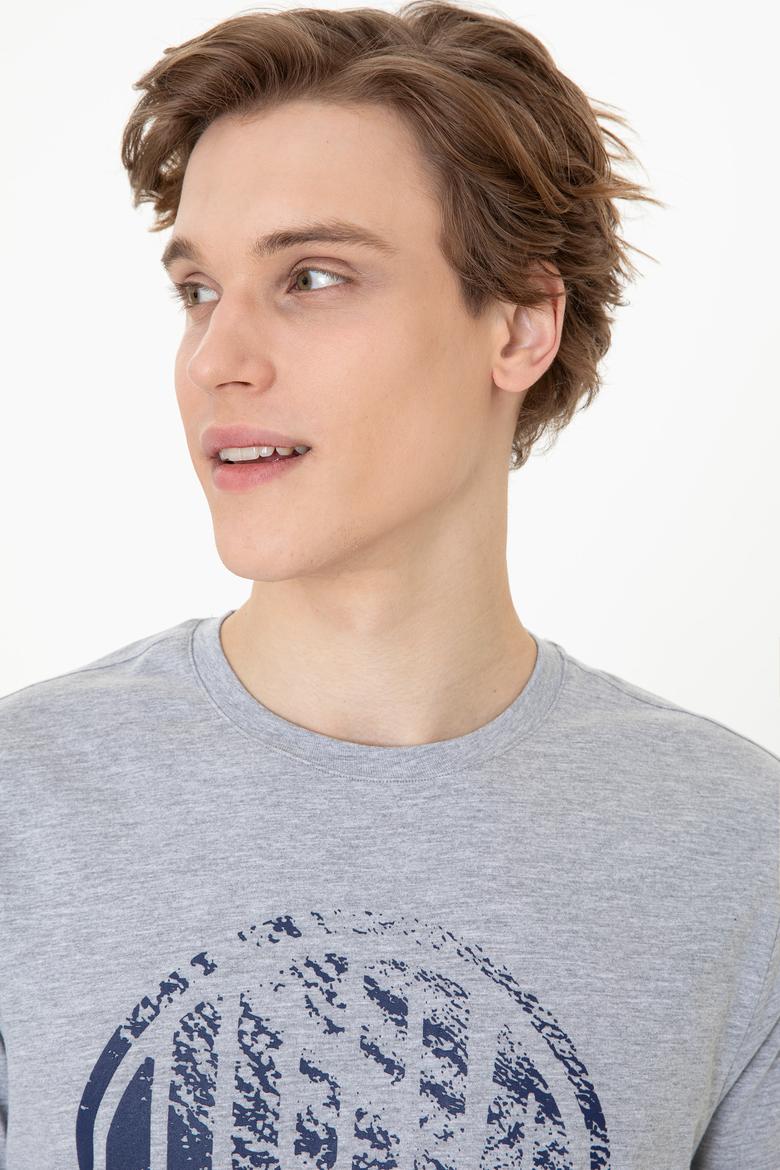 Erkek Gri Melanj Bisiklet Yaka Tişört - 50247329037