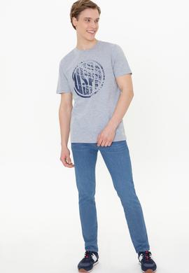 Erkek Gri Melanj Bisiklet Yaka Tişört - 50247329037