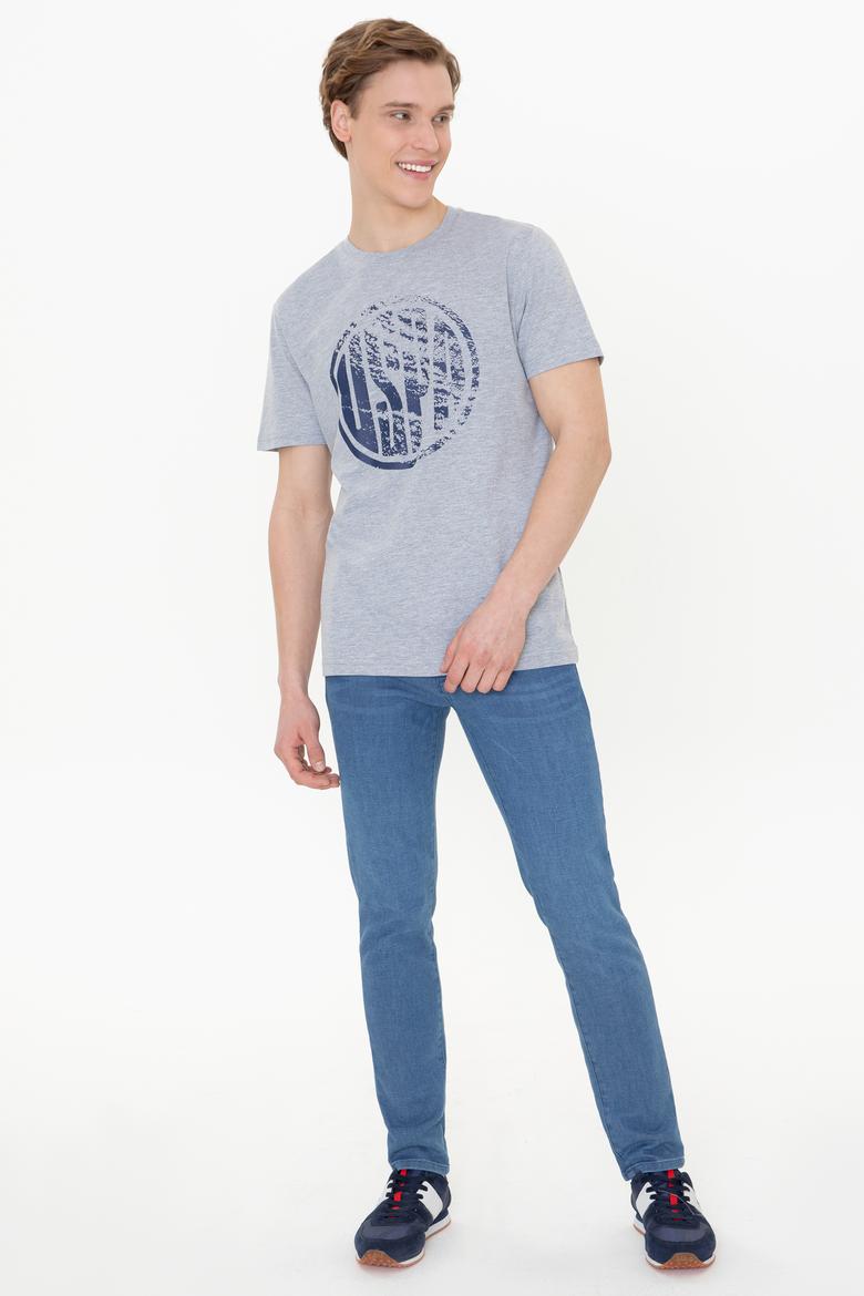 Erkek Gri Melanj Bisiklet Yaka Tişört - 50247329037