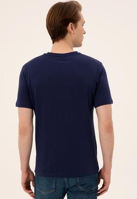 Erkek Lacivert Bisiklet Yaka T-Shirt - 50246120037