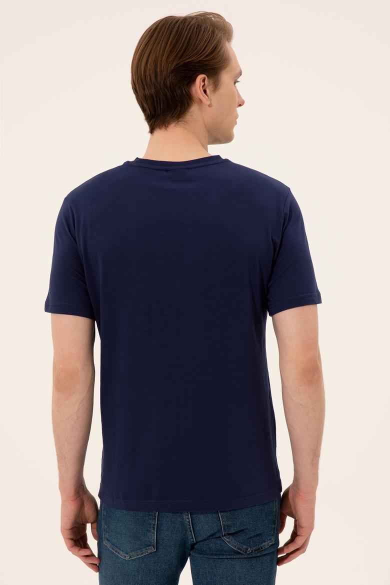 Erkek Lacivert Bisiklet Yaka T-Shirt - 50246120037