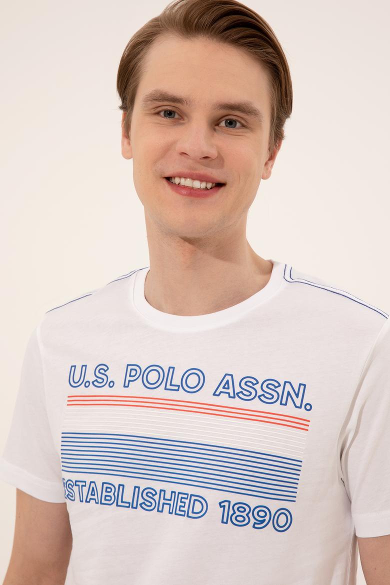 Erkek Beyaz Bisiklet Yaka Tişört - 50246309008