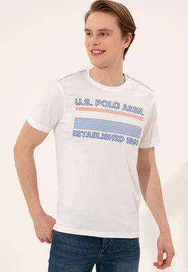 Erkek Beyaz Bisiklet Yaka Tişört - 50246309008