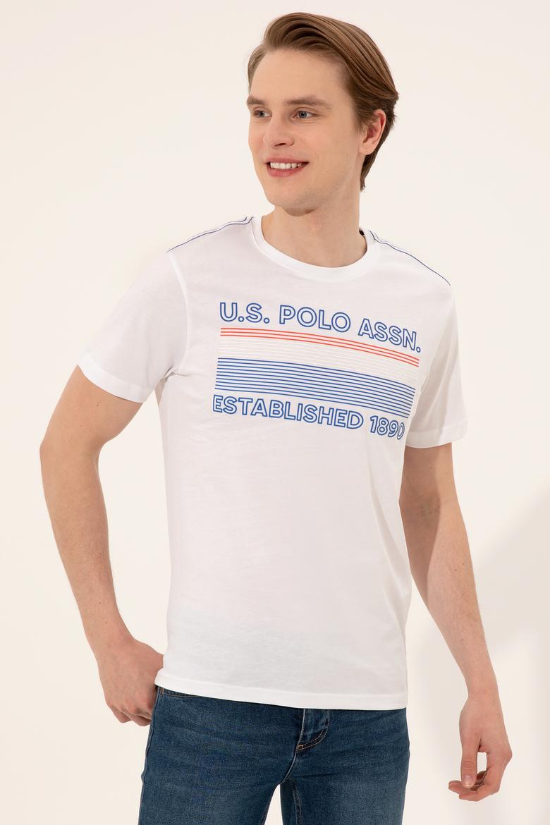 Erkek Beyaz Bisiklet Yaka Tişört - 50246309008