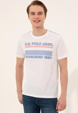 Erkek Beyaz Bisiklet Yaka Tişört - 50246309008