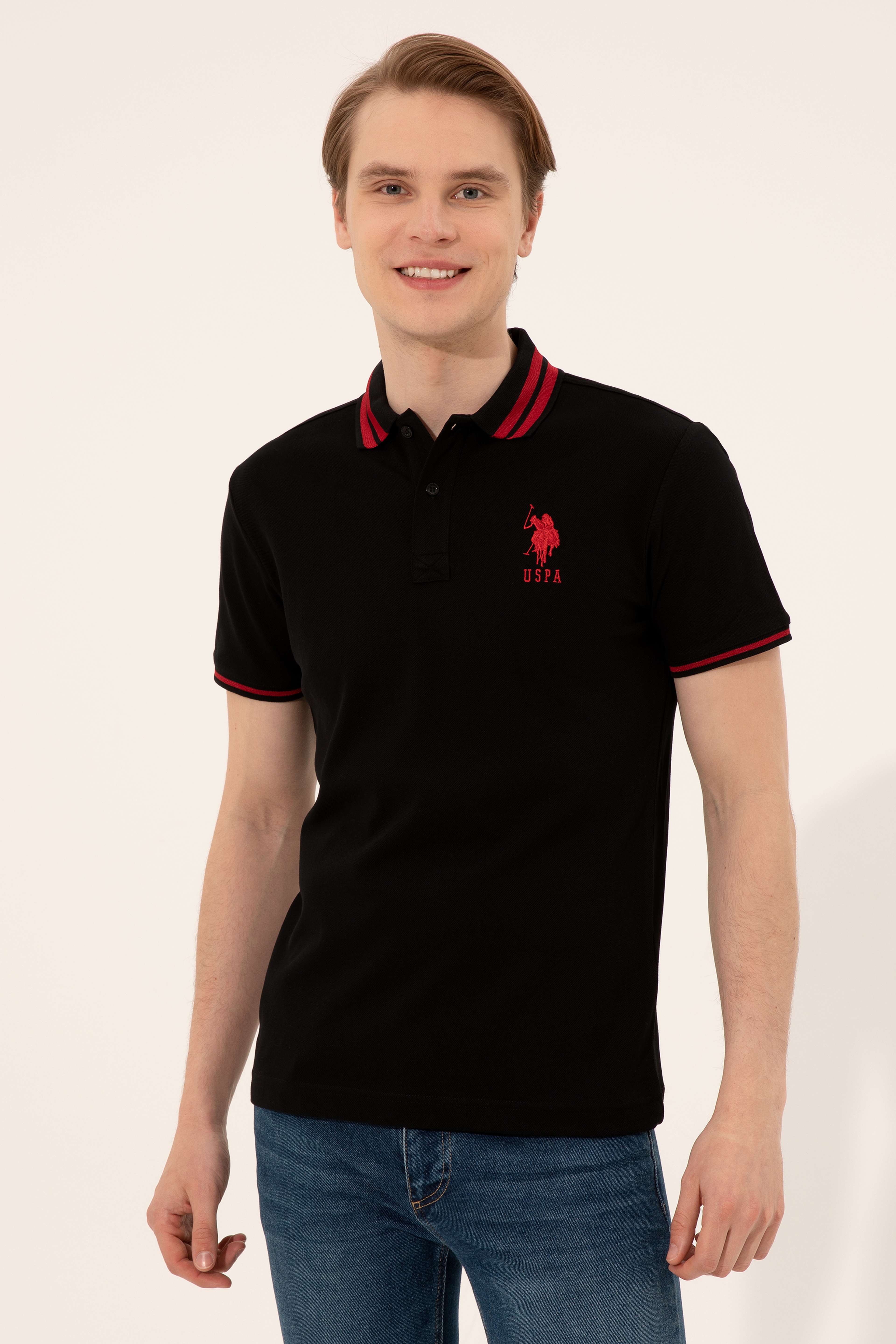 Erkek Siyah Polo Yaka Basic T-Shirt