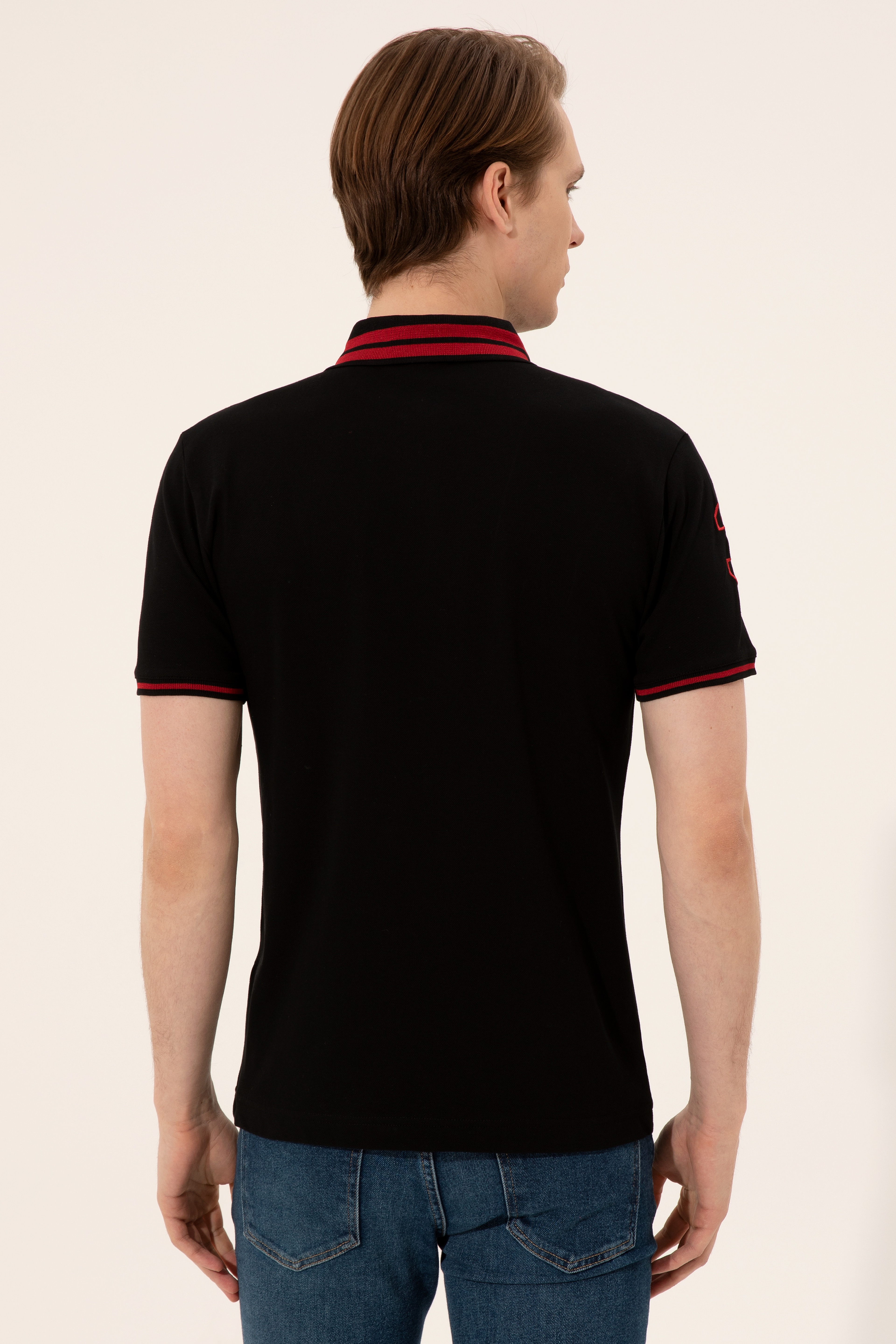 Erkek Siyah Polo Yaka Basic T-Shirt - Image 5