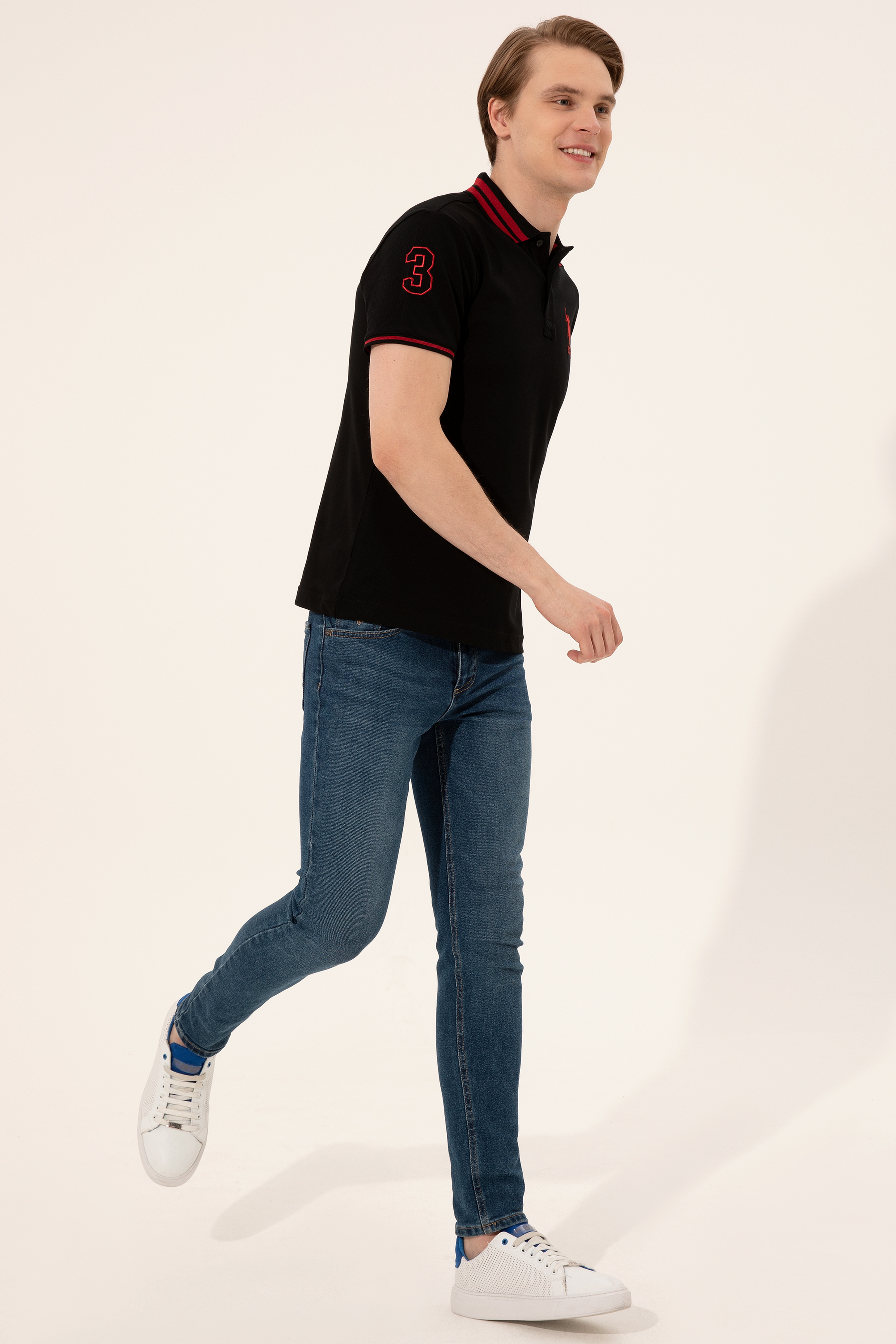Erkek Siyah Polo Yaka Basic T-Shirt - Image 2