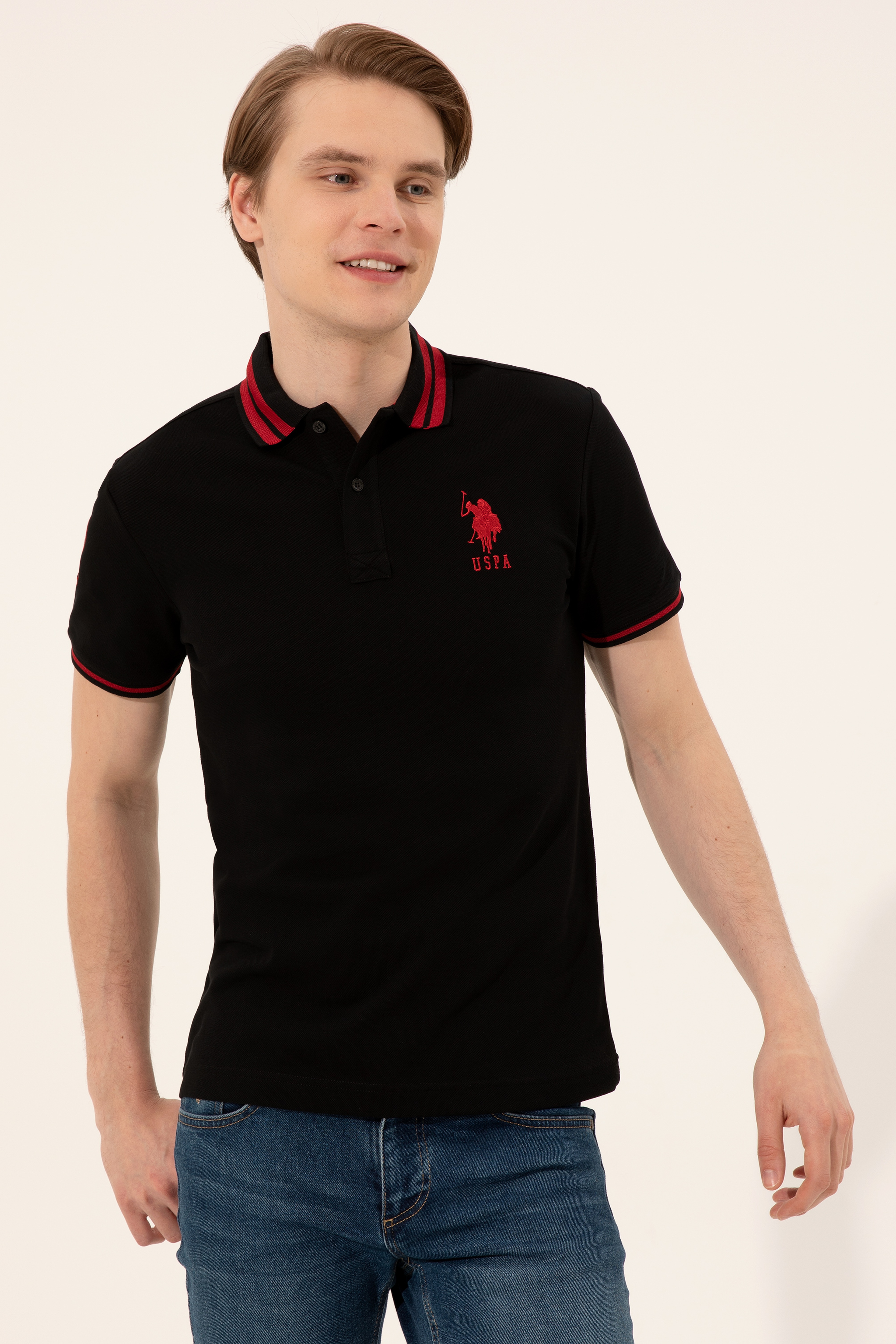 Erkek Siyah Polo Yaka Basic T-Shirt - Image 1