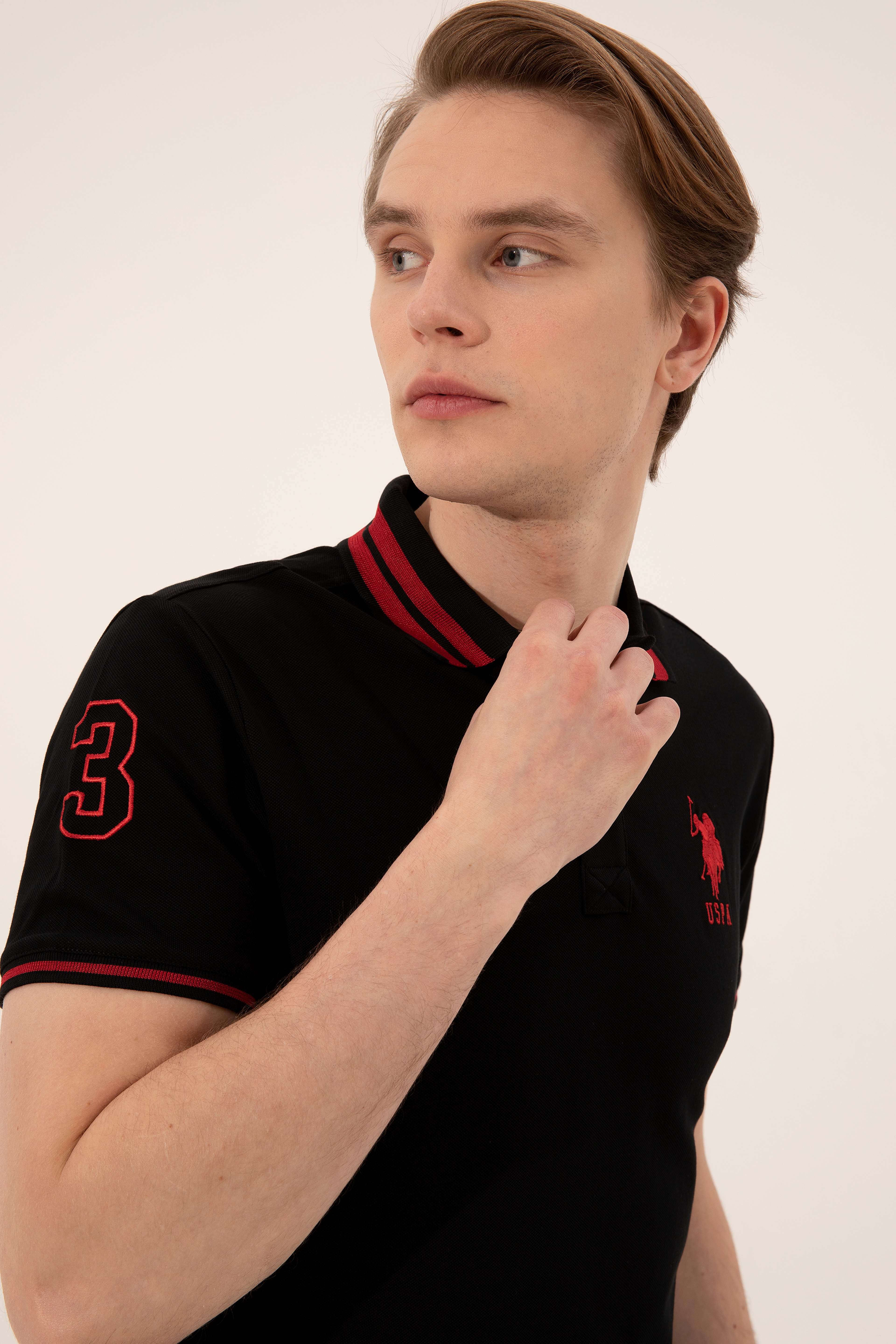 Erkek Siyah Polo Yaka Basic T-Shirt - Image 4