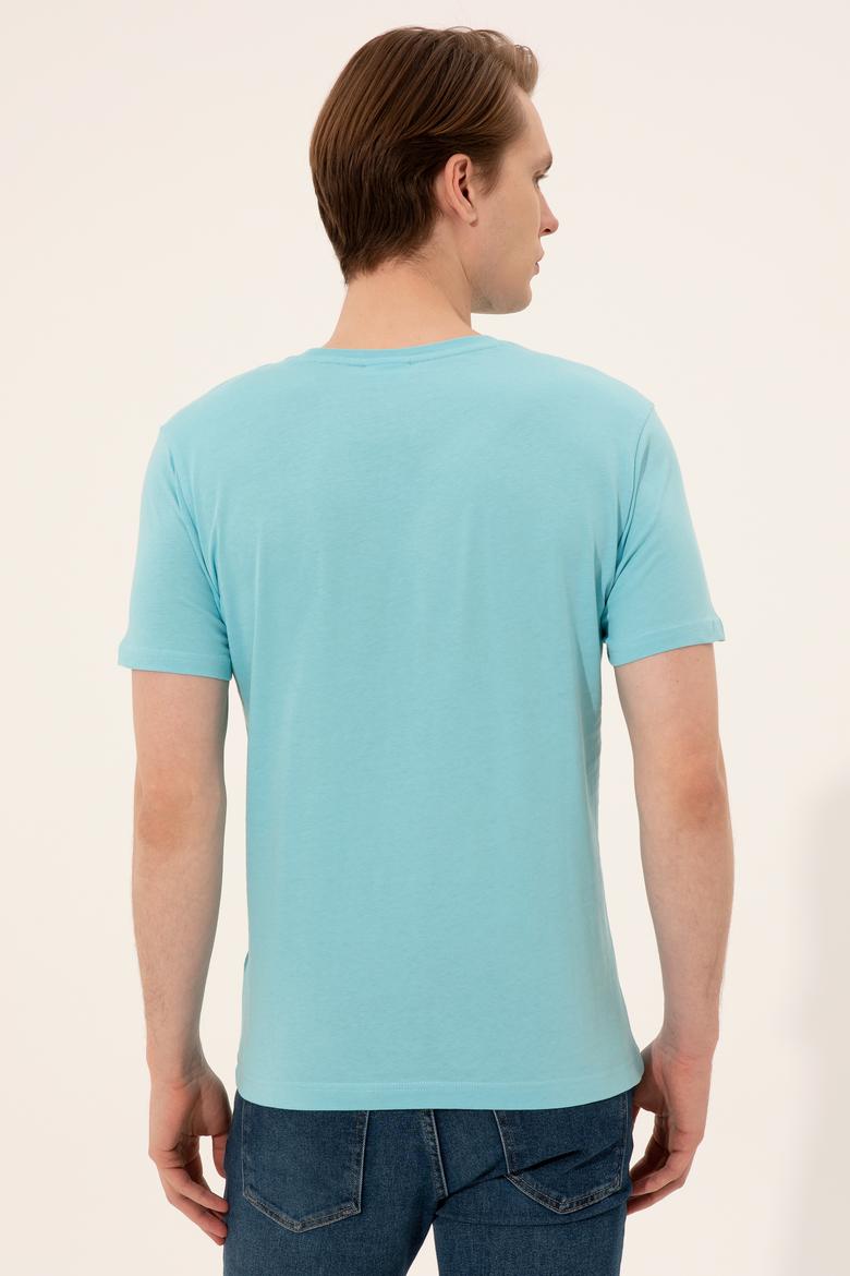 Erkek Turkuaz Bisiklet Yaka Tişört - 50247339202