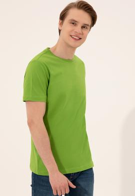 Erkek Elma Yeşili Bisiklet Yaka Tişört - 50248615014