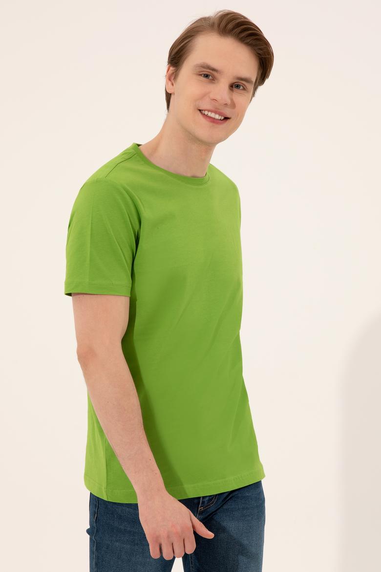 Erkek Elma Yeşili Bisiklet Yaka Tişört - 50248615014