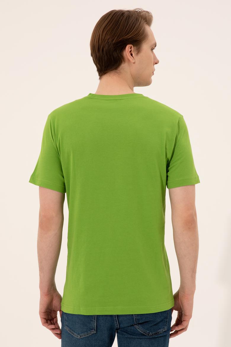 Erkek Elma Yeşili Bisiklet Yaka Tişört - 50248615014