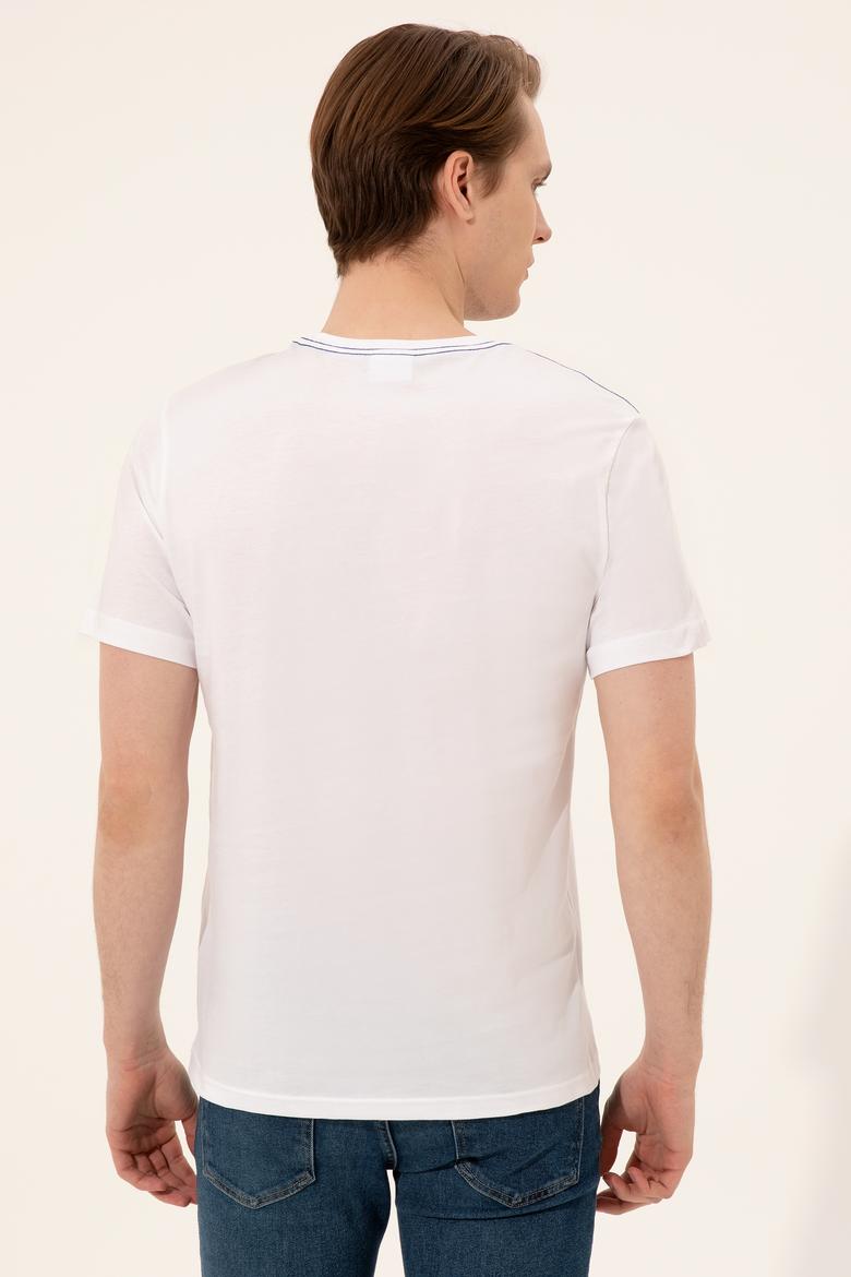Erkek Beyaz Bisiklet Yaka Tişört - 50246309008