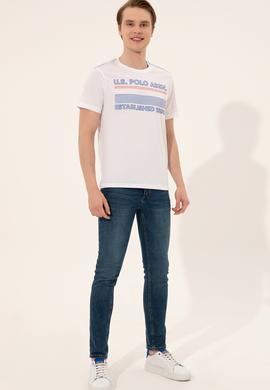 Erkek Beyaz Bisiklet Yaka Tişört - 50246309008