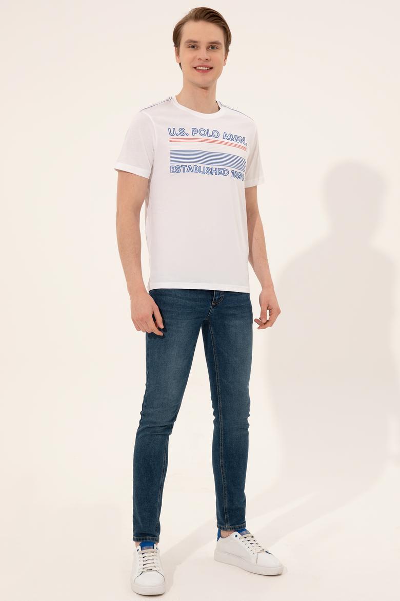 Erkek Beyaz Bisiklet Yaka Tişört - 50246309008