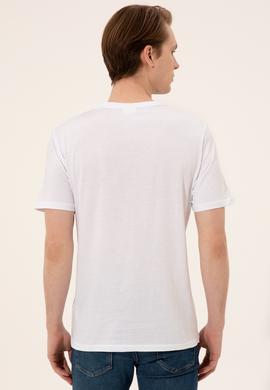 Erkek Beyaz Bisiklet Yaka Tişört - 50248616002