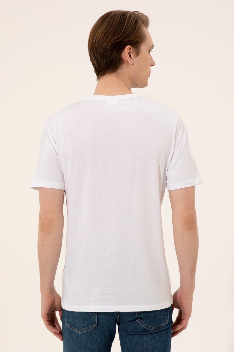 Erkek Beyaz Bisiklet Yaka Tişört - 50248616002