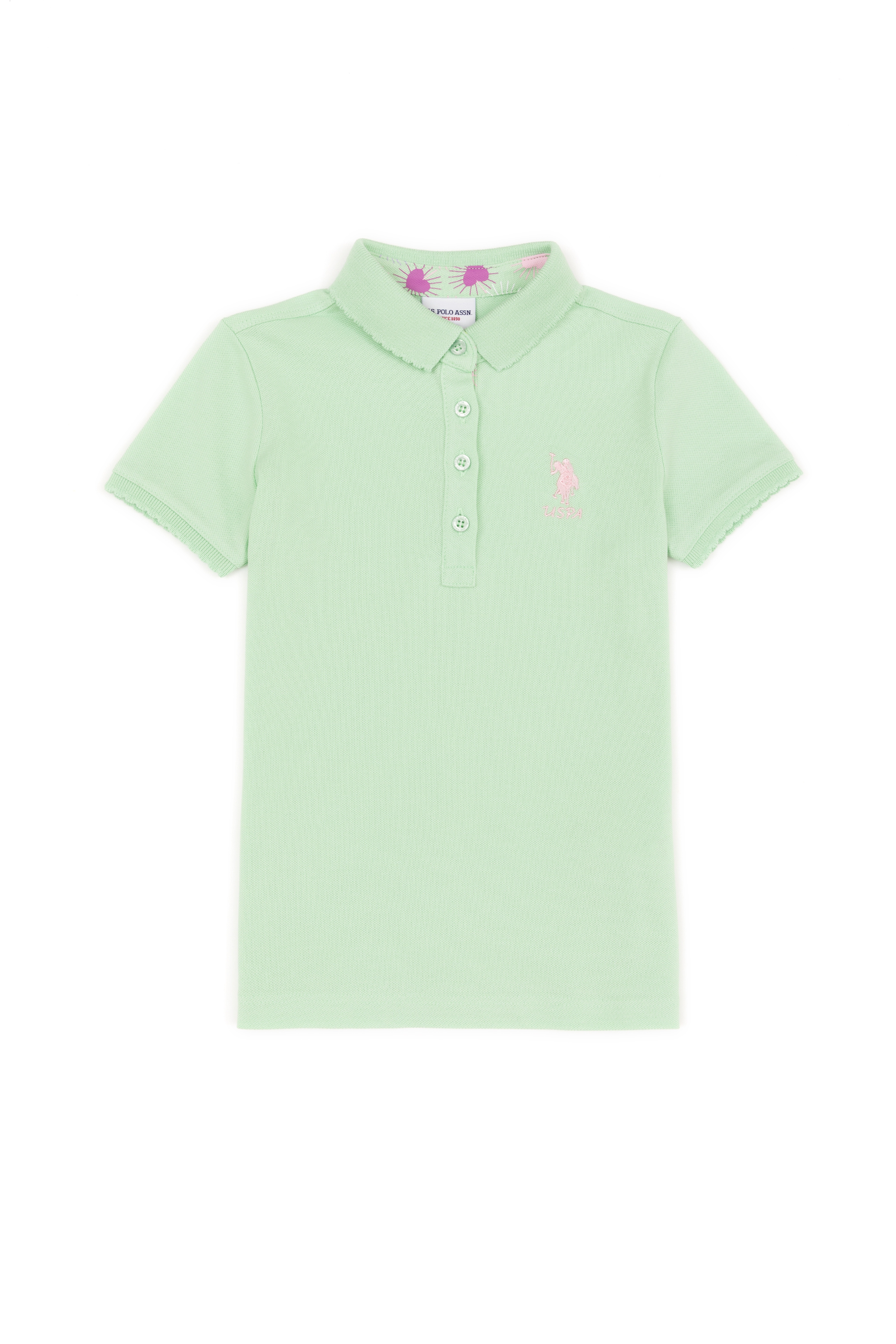 Kız Çocuk Mint Yeşili Basic Polo Yaka Tişört - Image 1