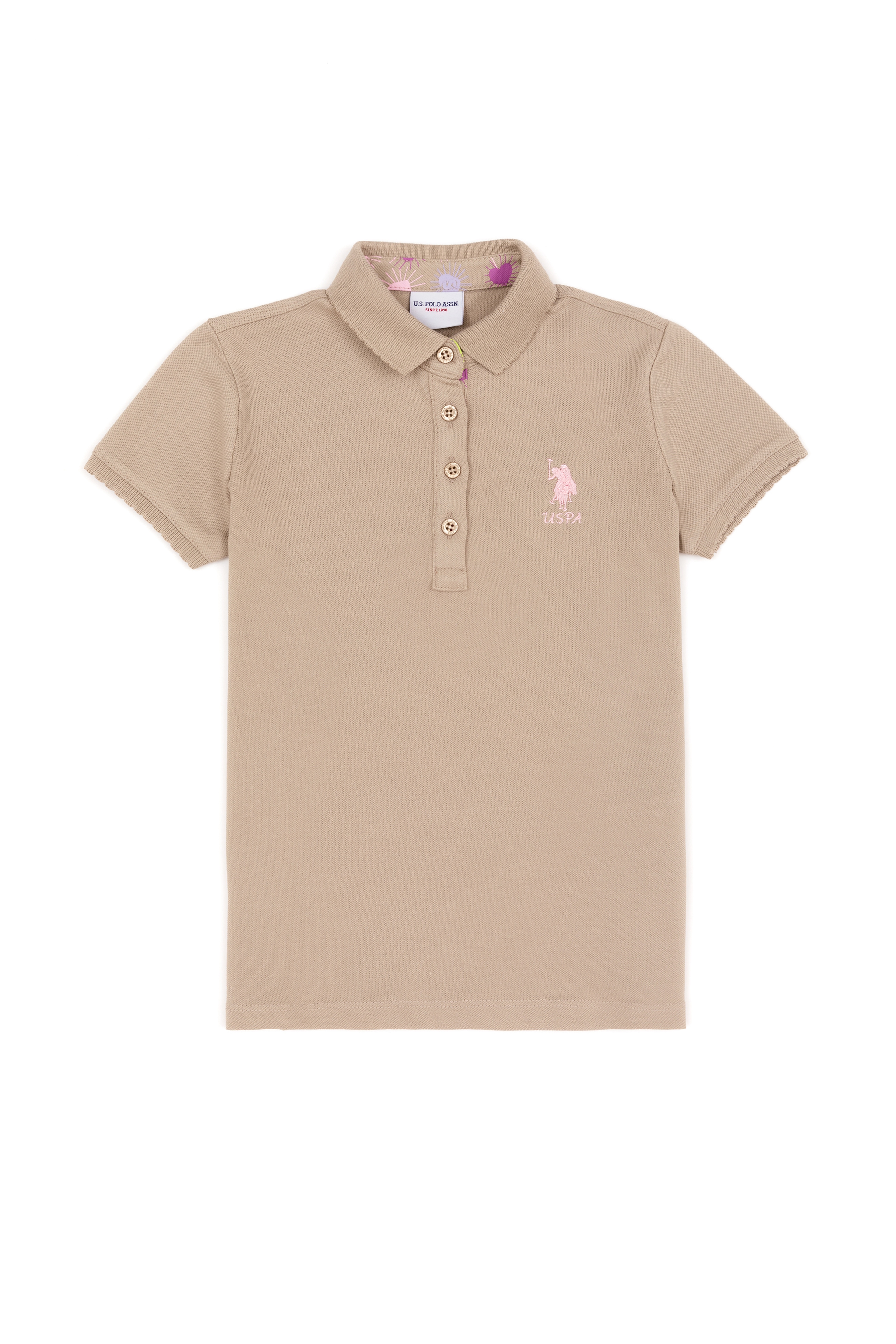 Kız Çocuk Haki Basic Polo Yaka Tişört - Image 1