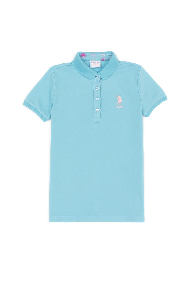 Kız Çocuk Turkuaz Basic Polo Yaka Tişört