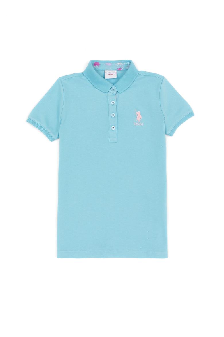 Kız Çocuk Turkuaz Basic Polo Yaka Tişört