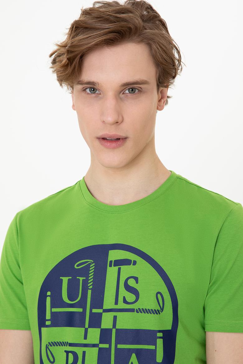 Erkek Elma Yeşili Bisiklet Yaka Tişört - 50247330059