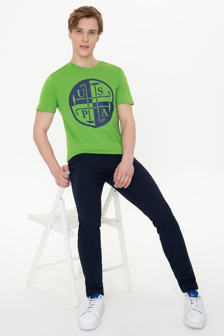 Erkek Elma Yeşili Bisiklet Yaka Tişört - 50247330059